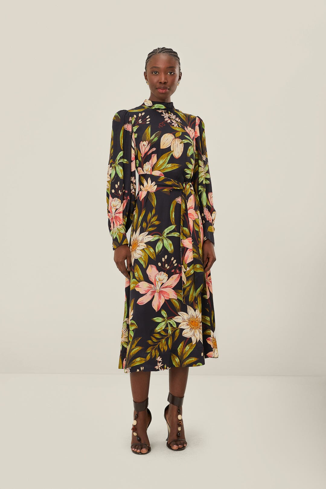 farm rio long-sleeve v-neck printed midi dress Farm Rio Long-Sleeve V-Neck A-Line animal print Midi Dress size XL mobwife