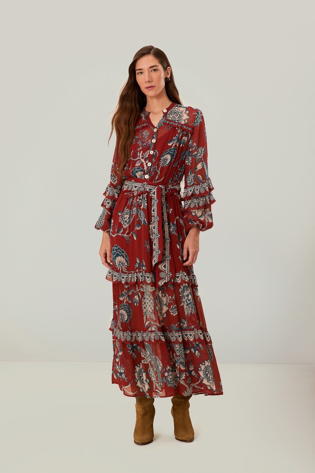 Red Tropical Landing Maxi Dress FARM Rio Red Tropical Landing Maxi Dress FARM Rio