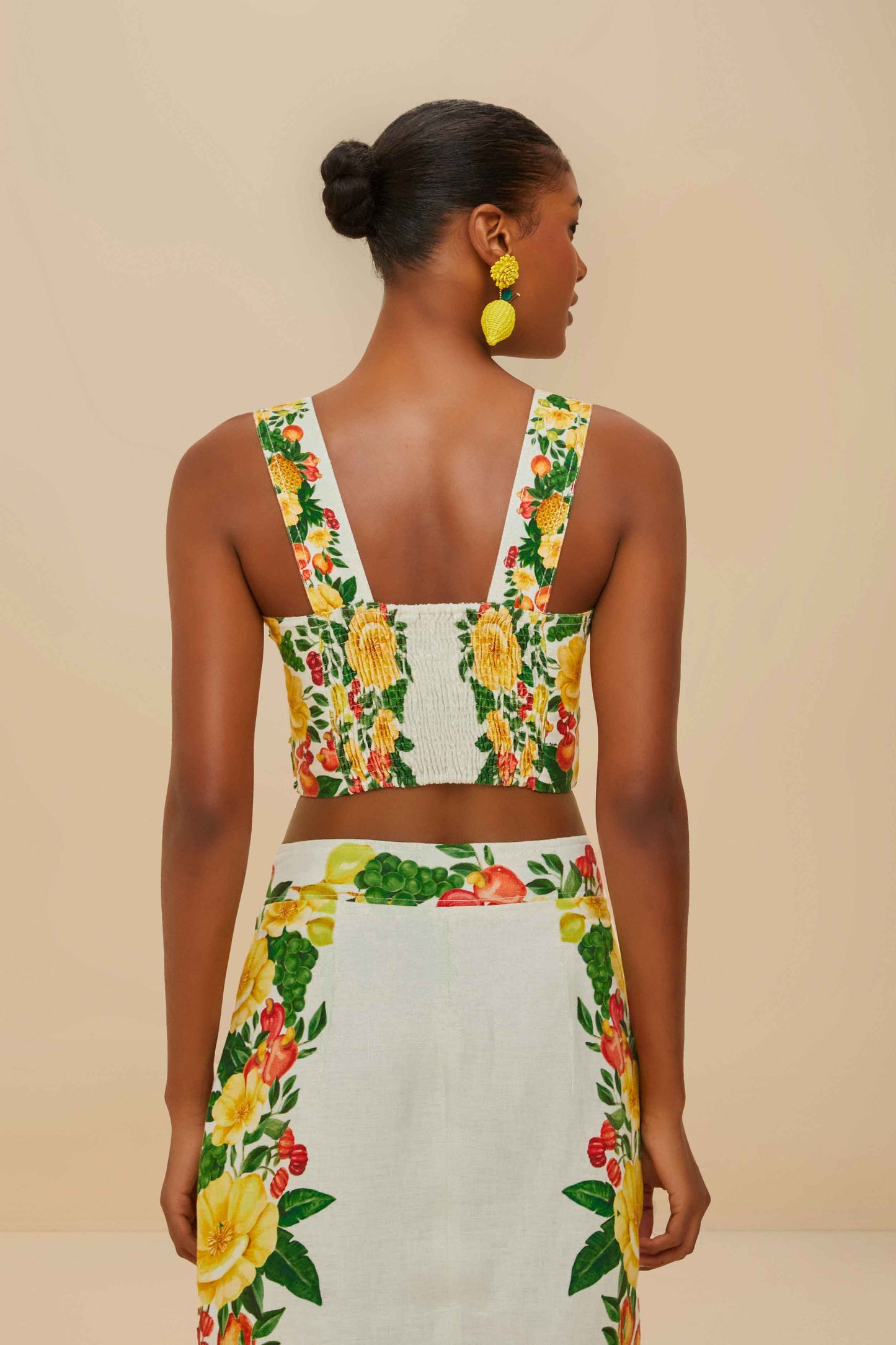 Off-White Picnic Flowers Euroflax™ Premium Linen Crop Top