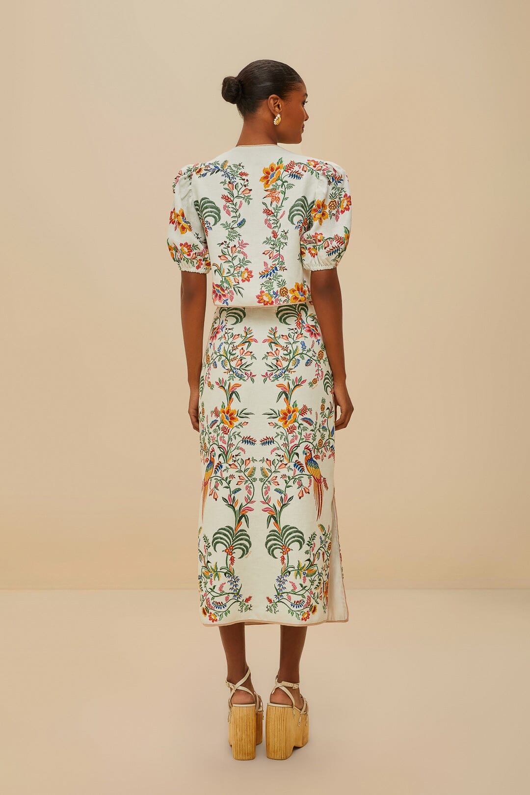 Jupe midi en lin de qualité supérieure Euroflax™ Off-White Delicate Forest