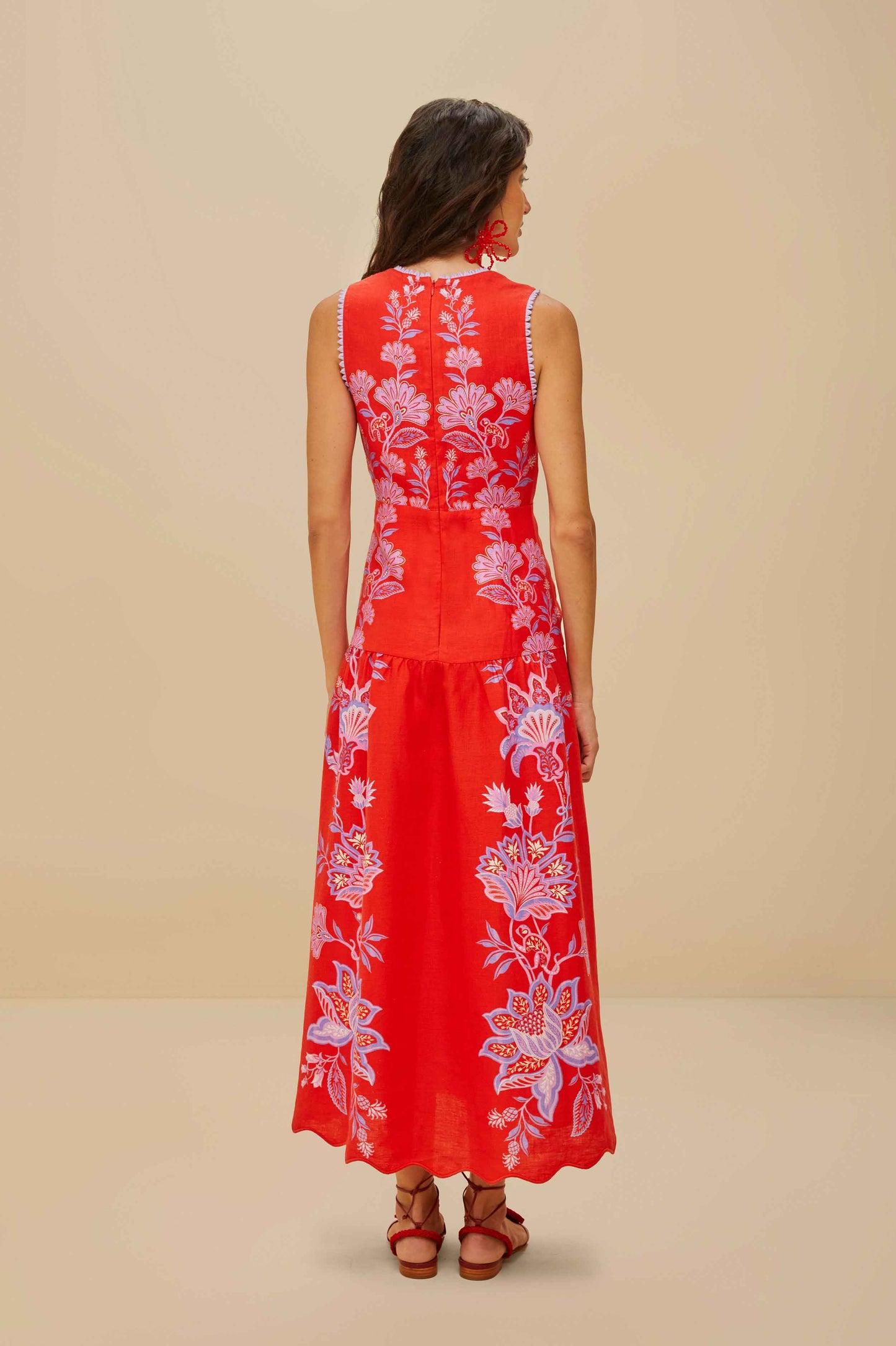 ROBE MIDI ROUGE PORCELAINE JARDIN