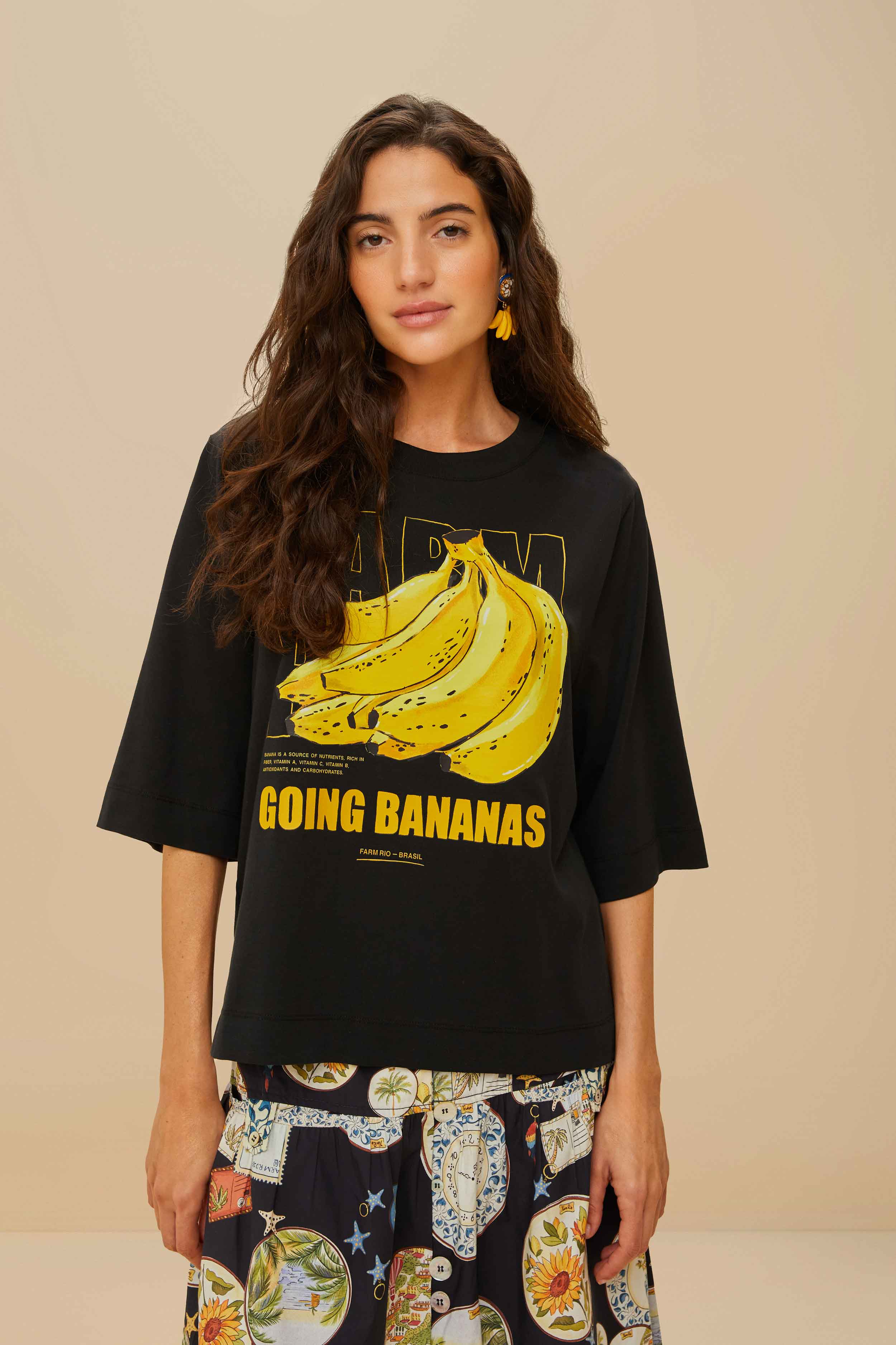 Black Tropical Bananas Organic Cotton T-Shirt FARM Rio Black Tropical Bananas Organic Cotton T-Shirt FARM Rio