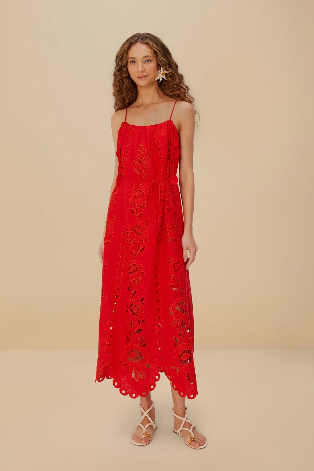 Red Flowers Richelieu LENZING™ ECOVERO™ Euroflax™ Maxi Dress – FARM Rio