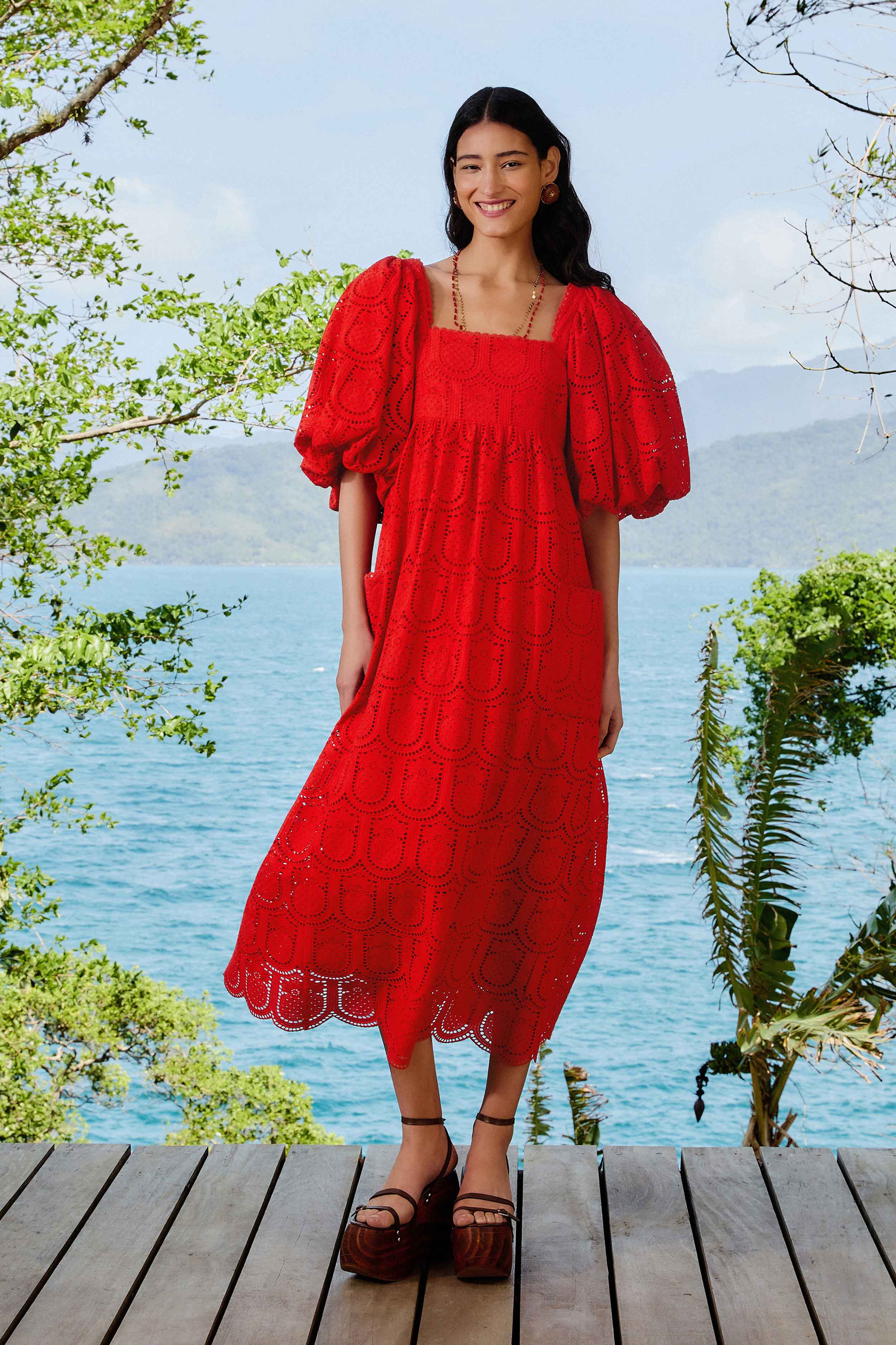 Red Pineapple Eyelet Maxi Dress FARM Rio Red Pineapple Eyelet Maxi Dress FARM Rio