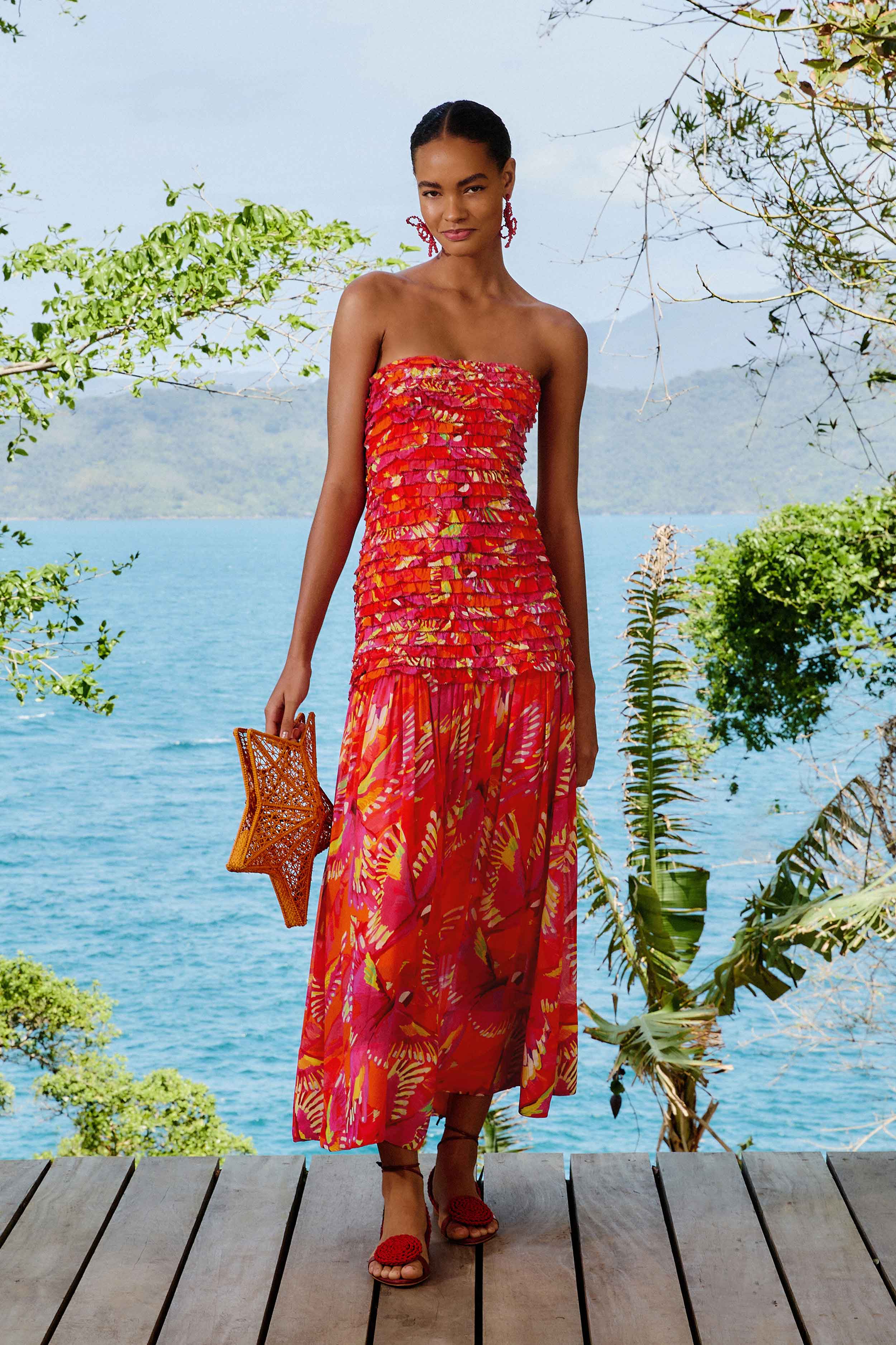 Orange Flying Birds Strapless Midi Dress – FARM Rio Orange Flying Birds Strapless Midi Dress – FARM Rio