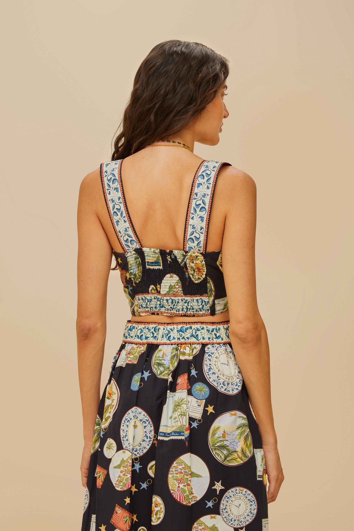 Black Trip Souvenir Topstitching Organic Cotton Top