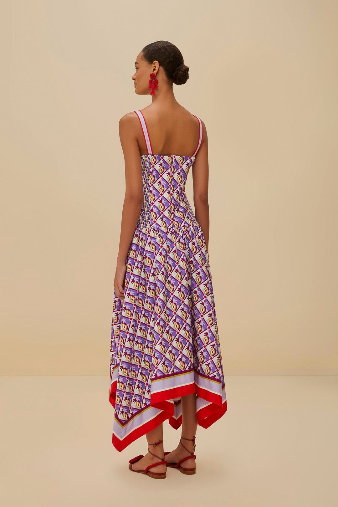 ROBE MIDI À MANCHES LONGUES MULTICOLORE AVEC ÉCHARPE GRAPHIQUE ANANAS