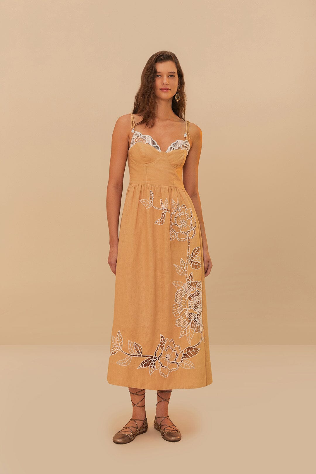 Sand Richelieu Midi Dress FARM Rio Sand Richelieu Midi Dress FARM Rio