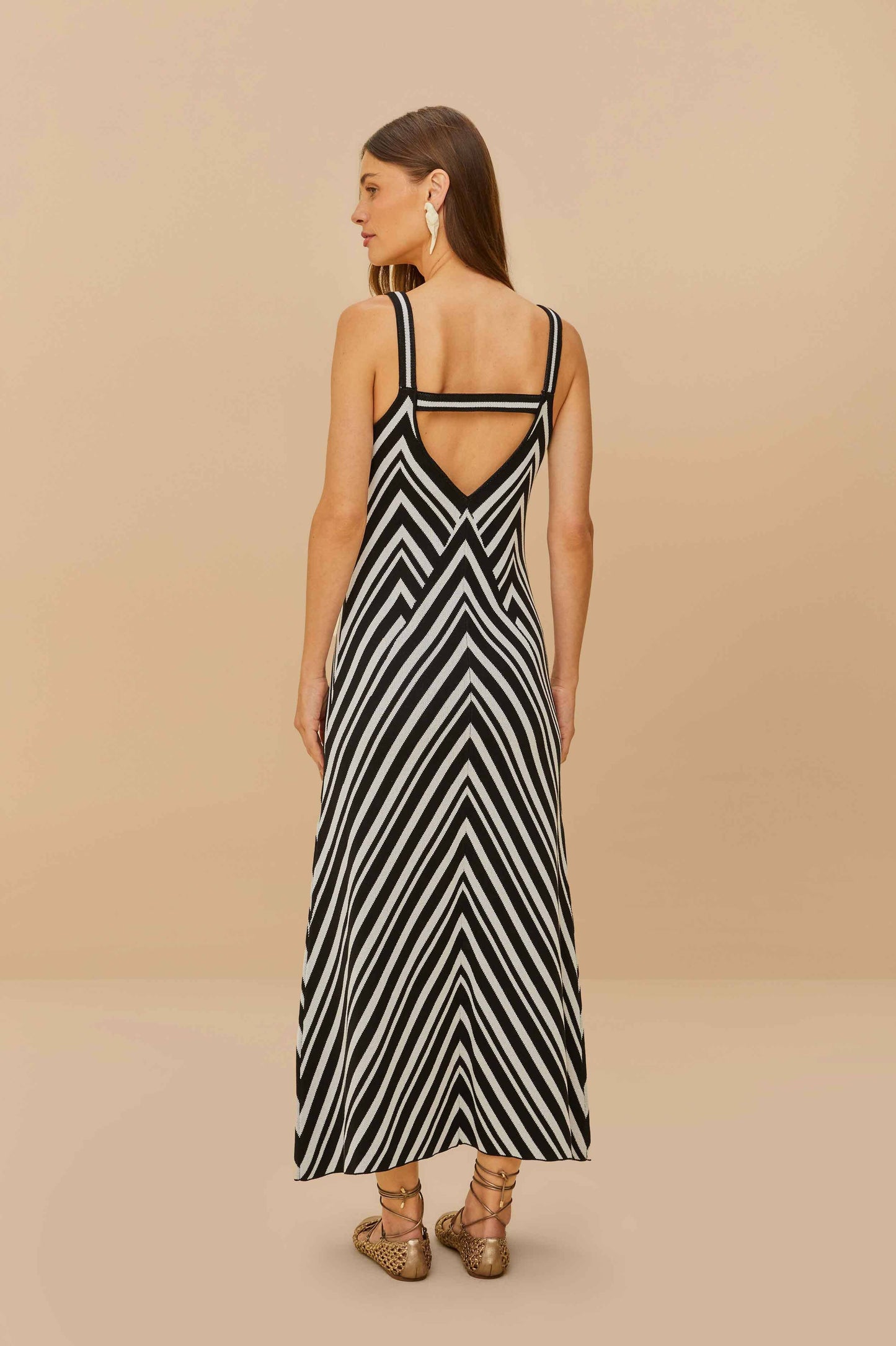 Black And White Stripes Knit Midi Dress