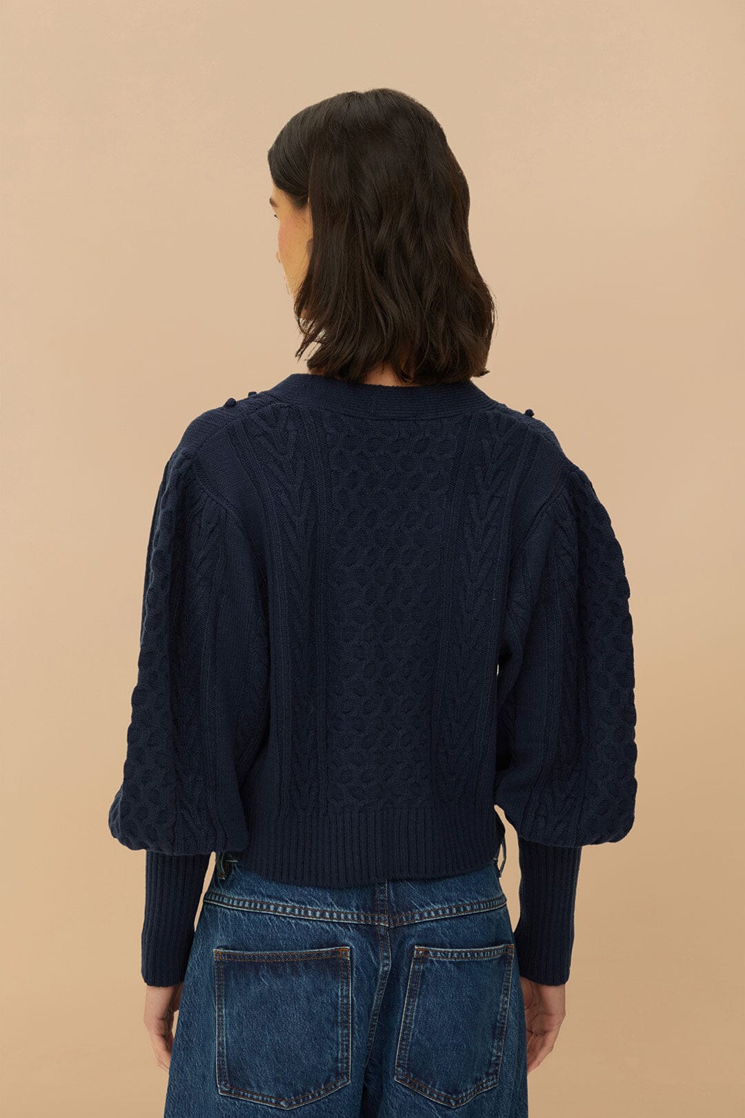 Cardigan en maille bleu marine à points mixtes