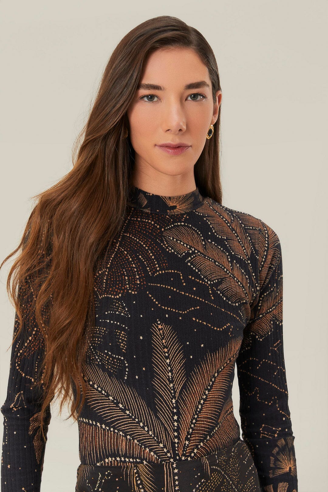 farm rio black golden foliage mini dress FARM Rio Golden Foliage Black Mini Puffy Sleeve Dress