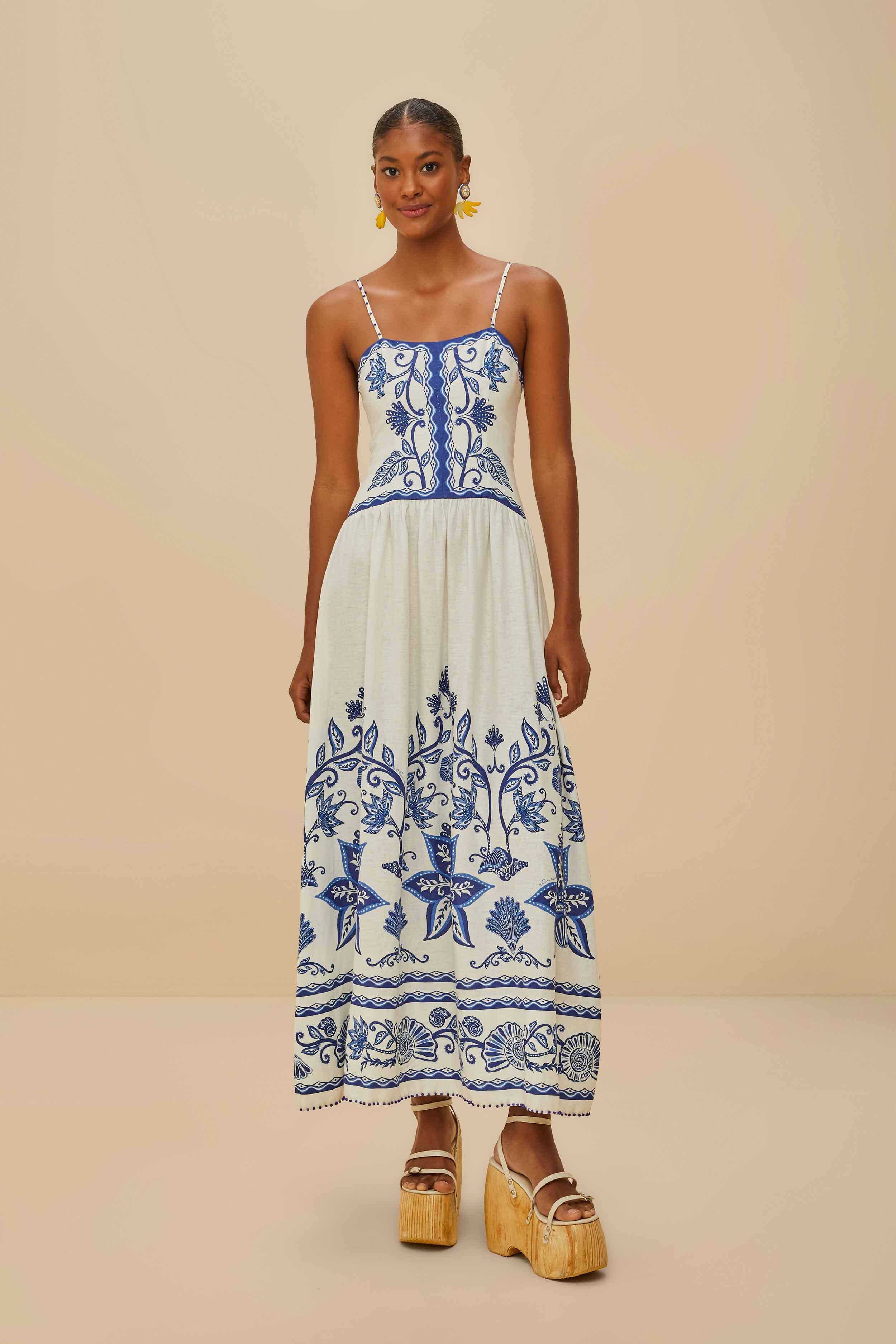 farm rio shell garden linen blend midi dress Farm Rio Garden Appliqu Sleeveless Midi-Dress