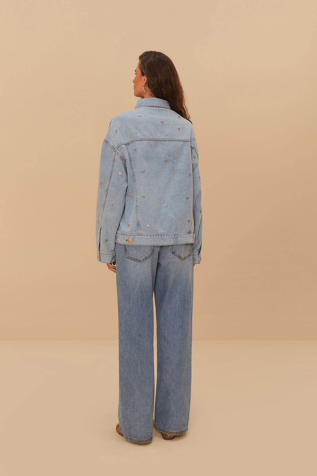 Denim Embroidered Bows Pants