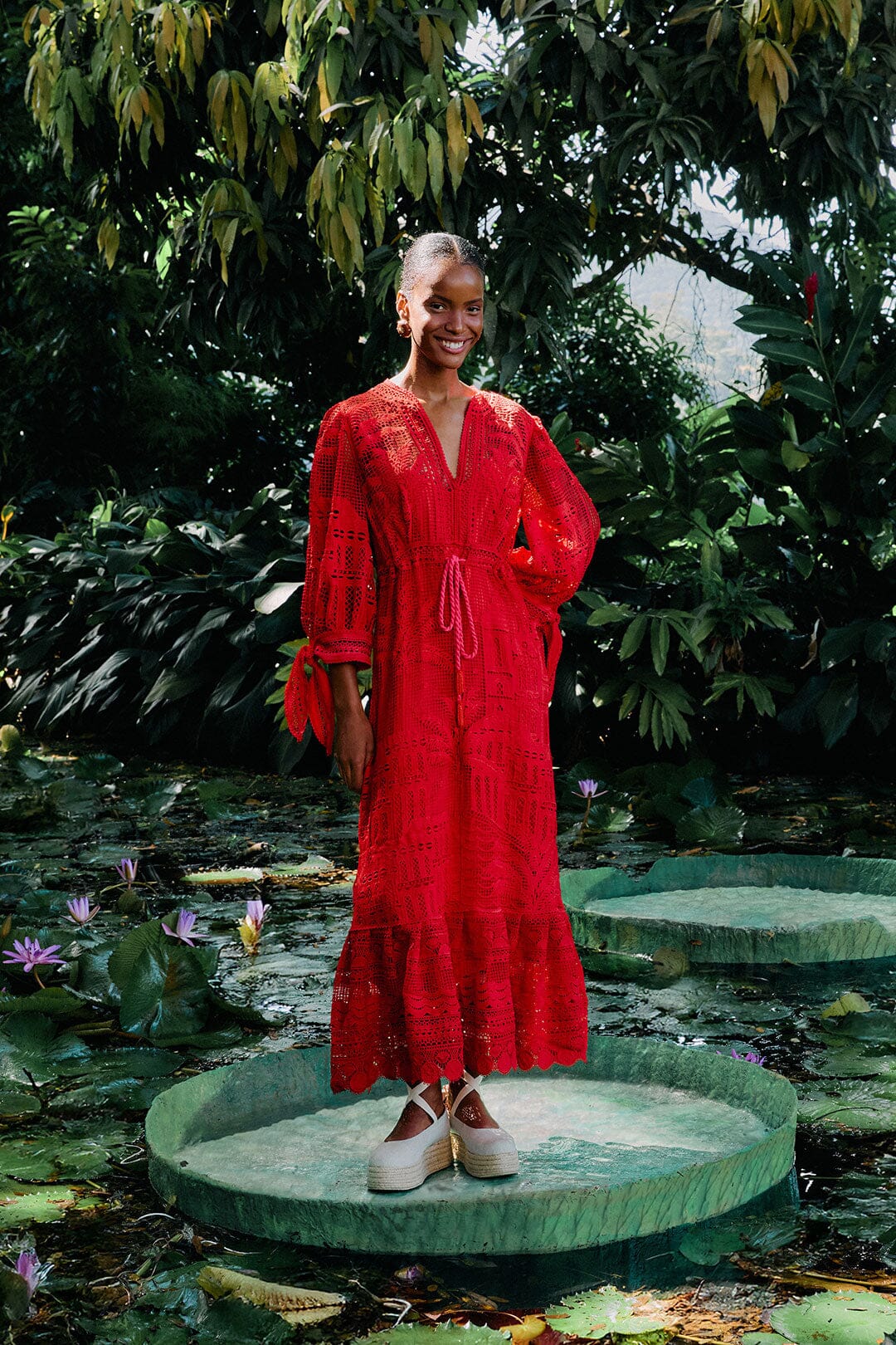 Red Morada Boa Guipure Maxi Dress FARM Rio Red Morada Boa Guipure Maxi Dress FARM Rio