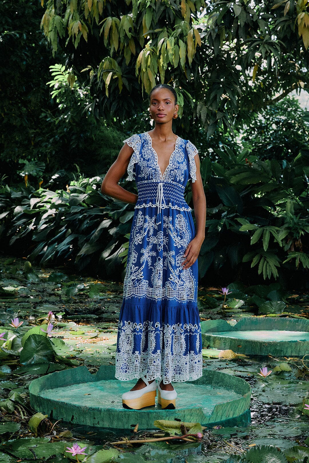 Blue Romantic Richelieu LENZING ECOVERO Euroflax Maxi Dress FARM Rio Blue Romantic Richelieu LENZING ECOVERO Euroflax Maxi Dress FARM Rio