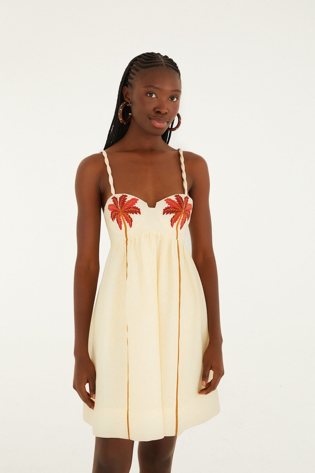 red coconut tree mini dress Off-White Coconut Tree Embroidered Euroflax  Premium Linen Mini Dress