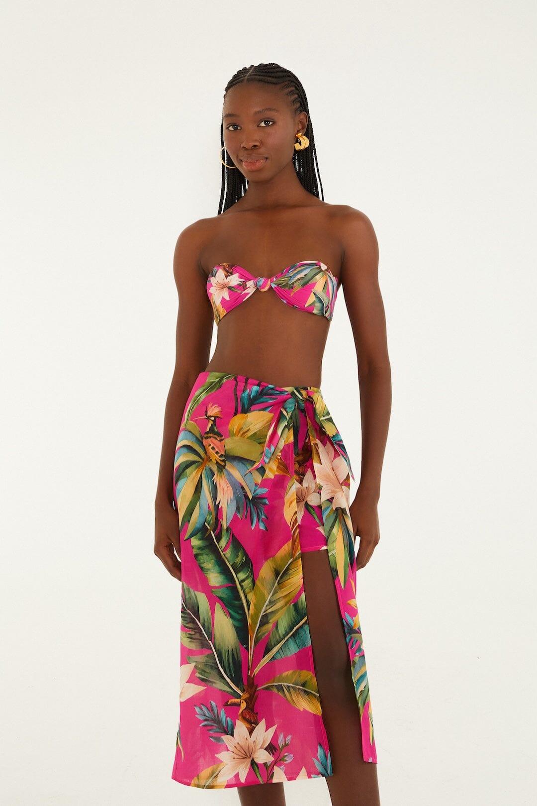 Pink Tropicalia Side Slit Midi Skirt