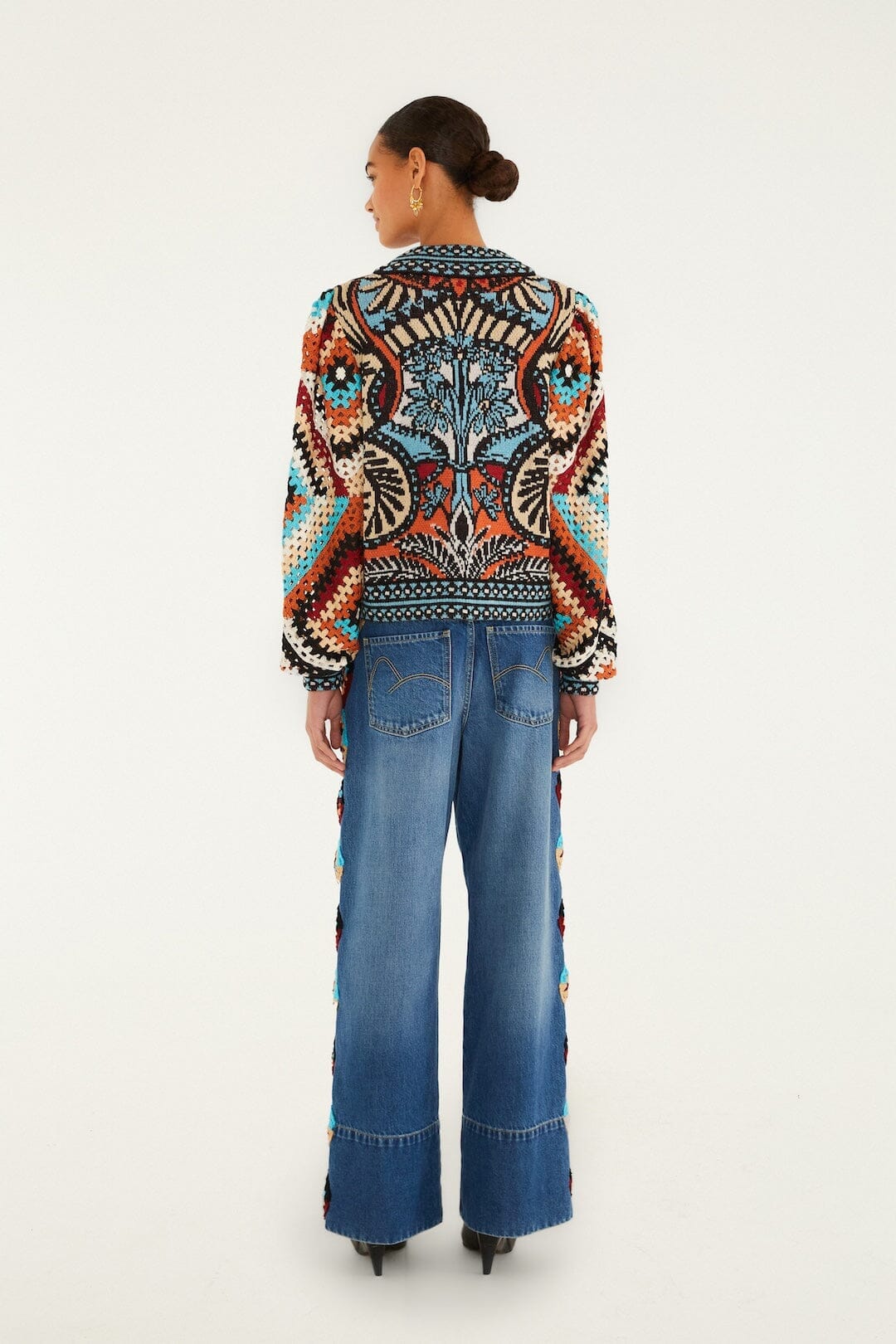 Colorful Stripes Crochet Denim Pants