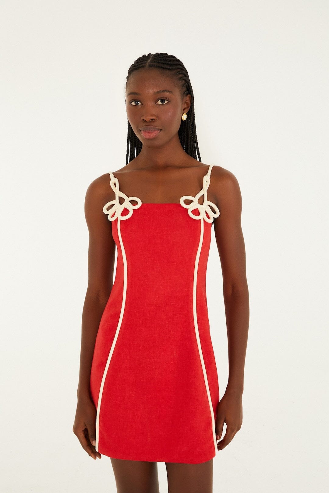 Red 3d Flower Euroflax  Premium Linen Mini Dress | FARM Rio