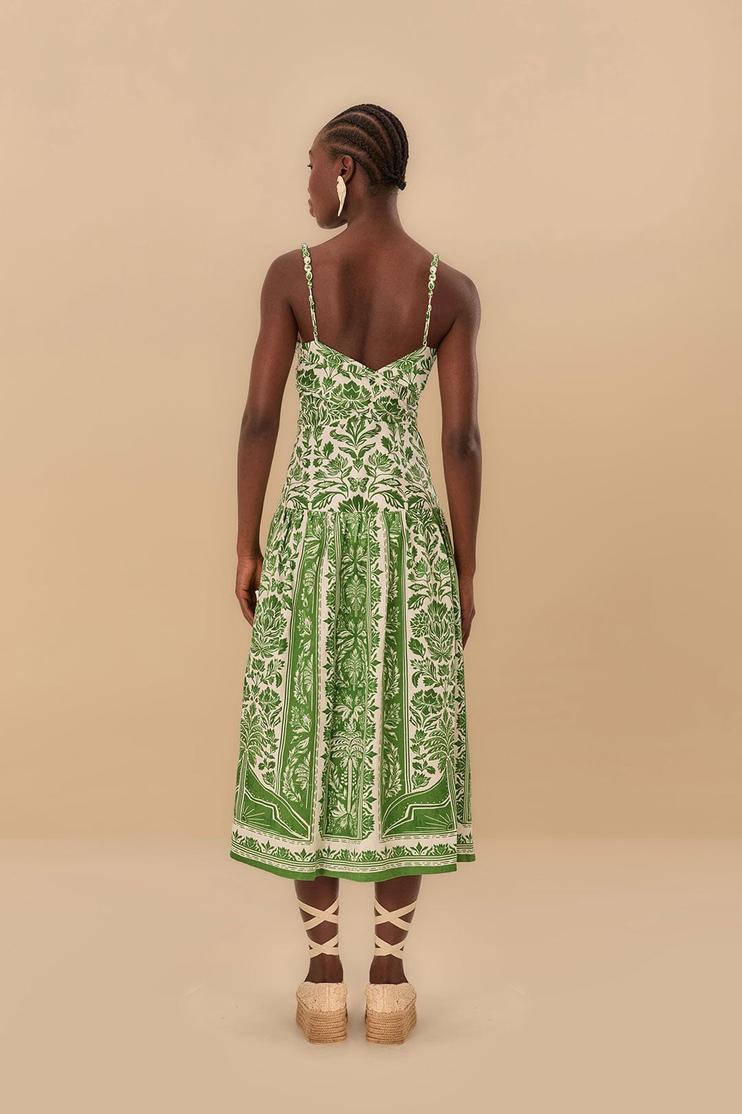 Robe midi en lin de qualité supérieure Euroflax™ à tapisserie délicate verte