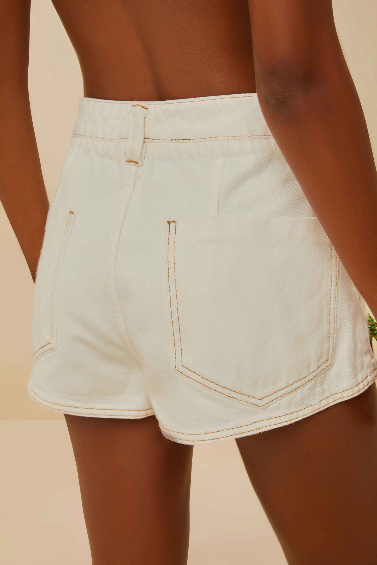 Off-White Embroidered Coconut Tree Shorts