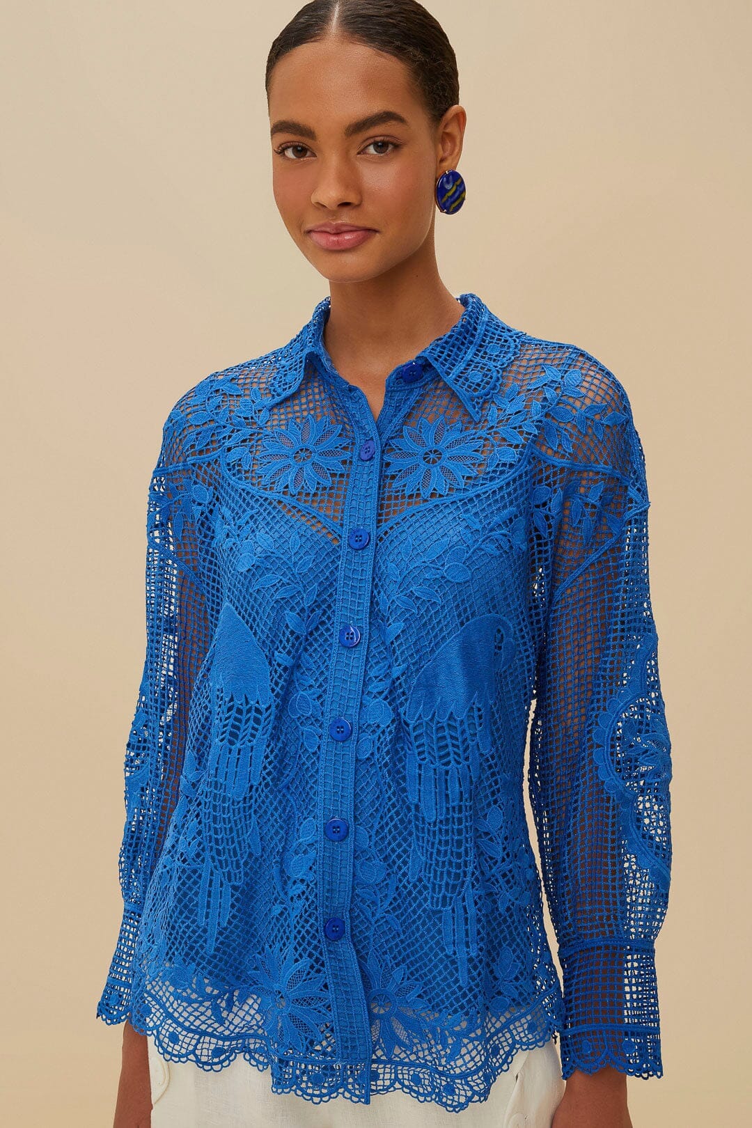 Blue Landscape Guipure Collared Shirt – FARM Rio