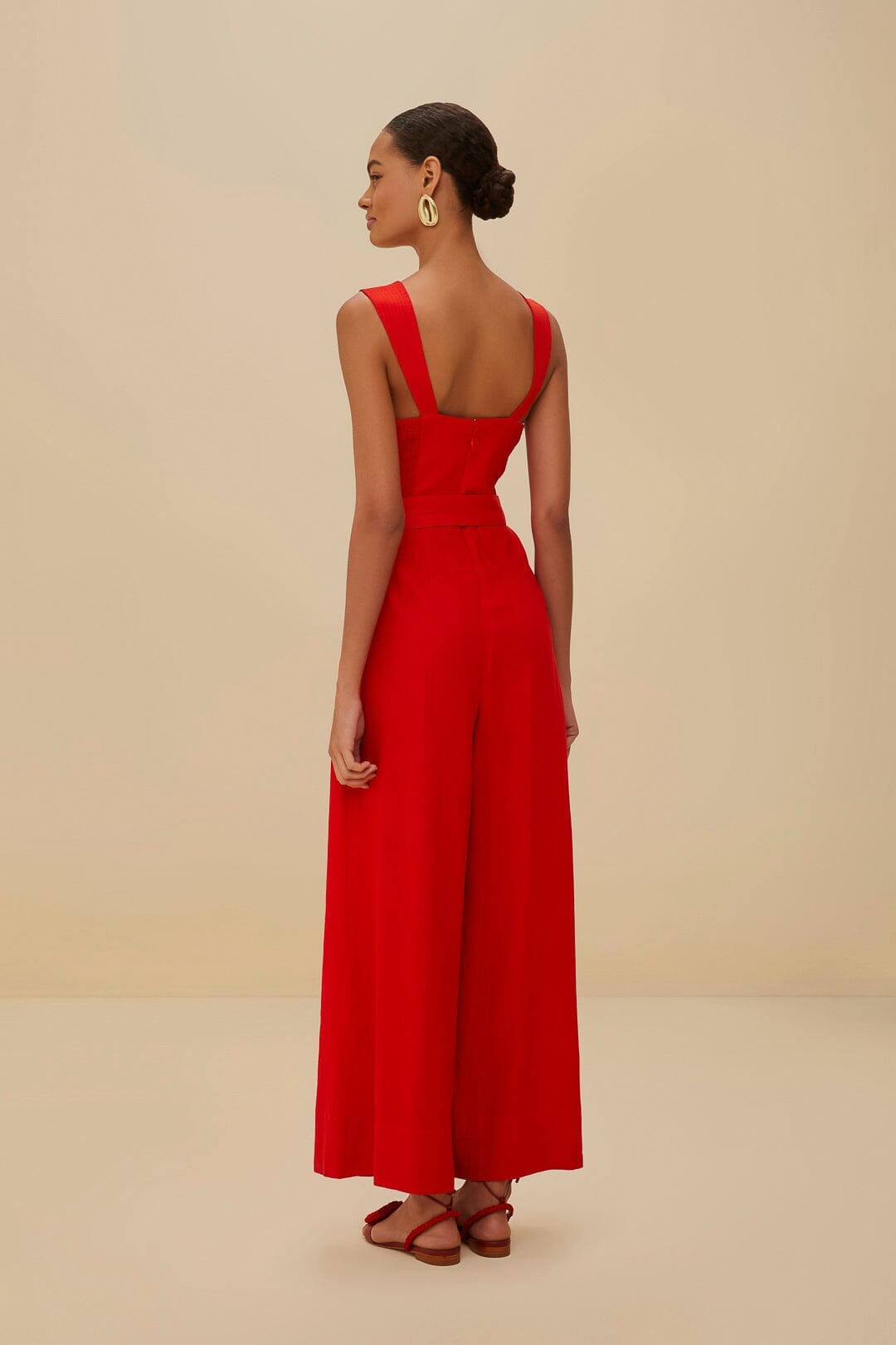 Red Sleeveless LENZING™ ECOVERO™ Euroflax™ Maxi Jumpsuit