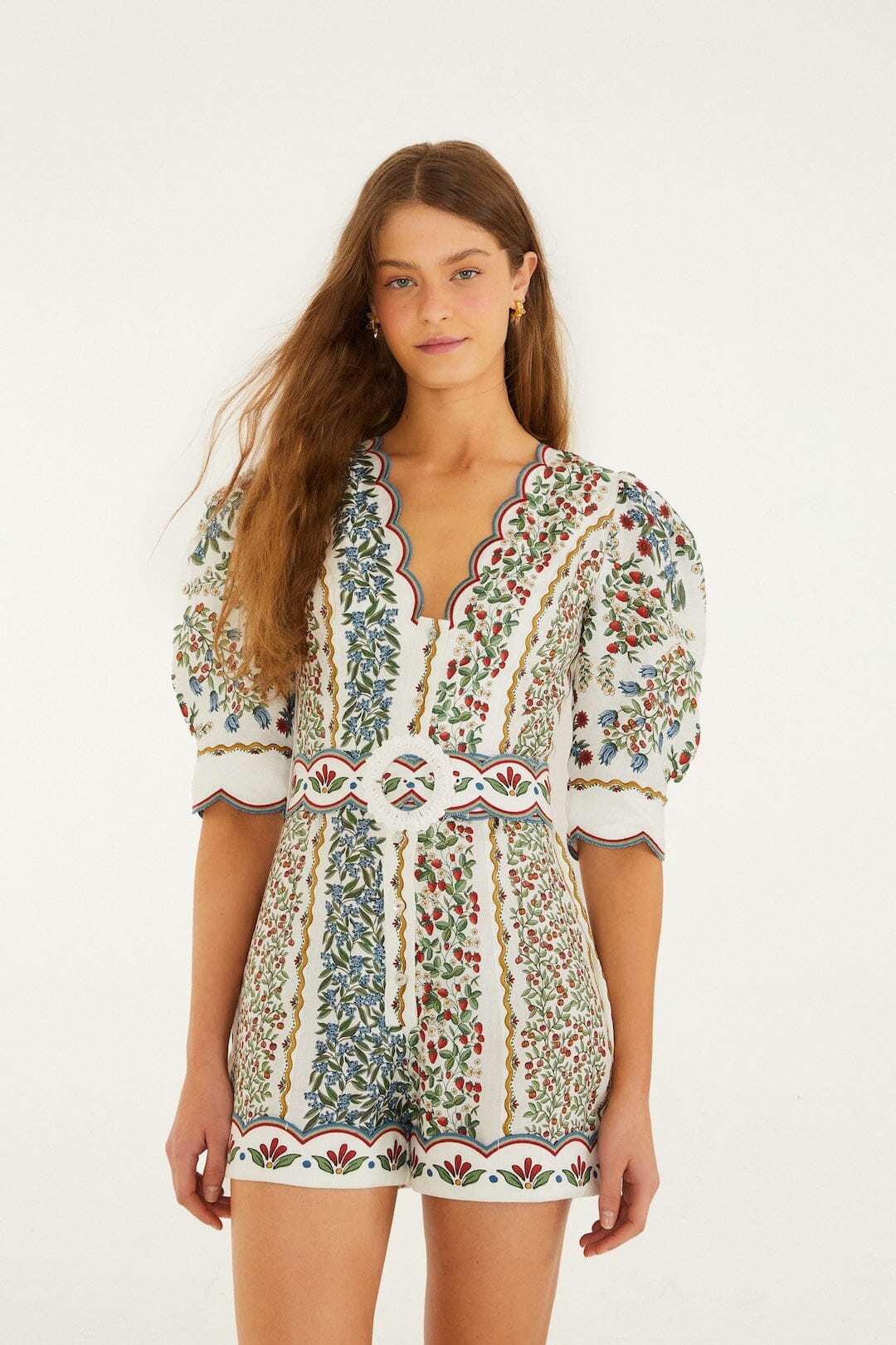 Combishort court en lin de première qualité Euroflax™ à découpes Off-White Fruit Beauty