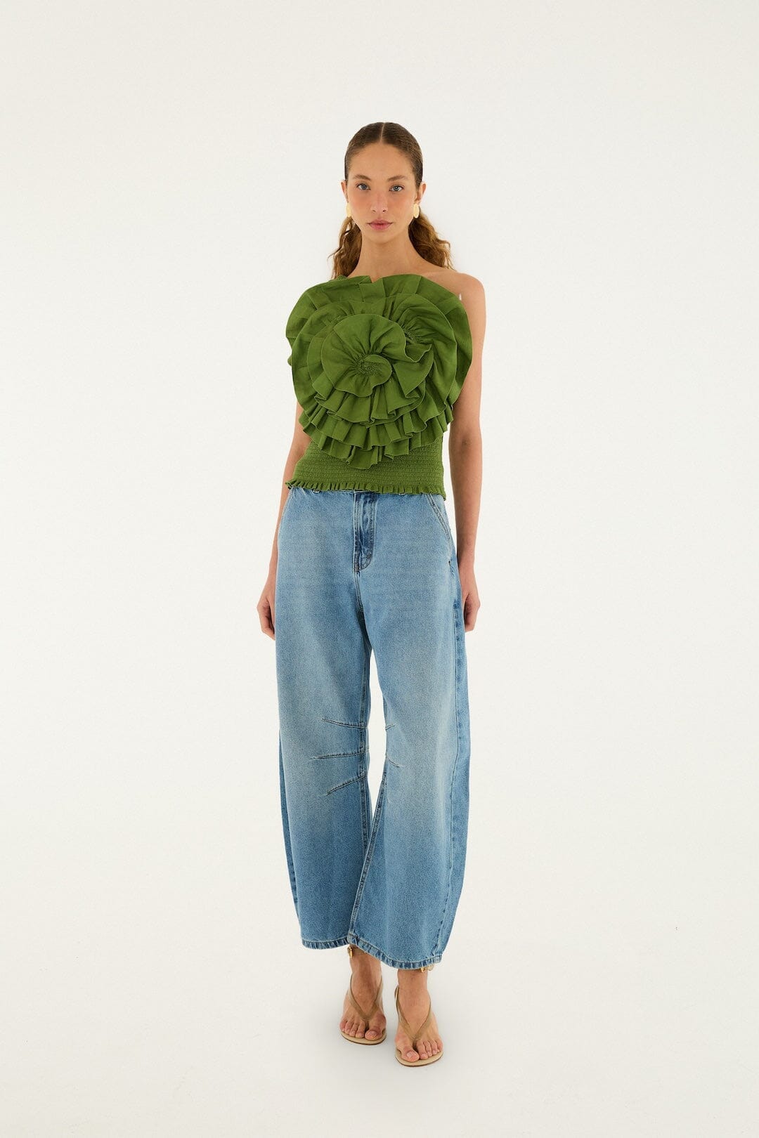 Grüne One-Shoulder-Bluse aus Lenzing™ Ecovero™ Euroflax™