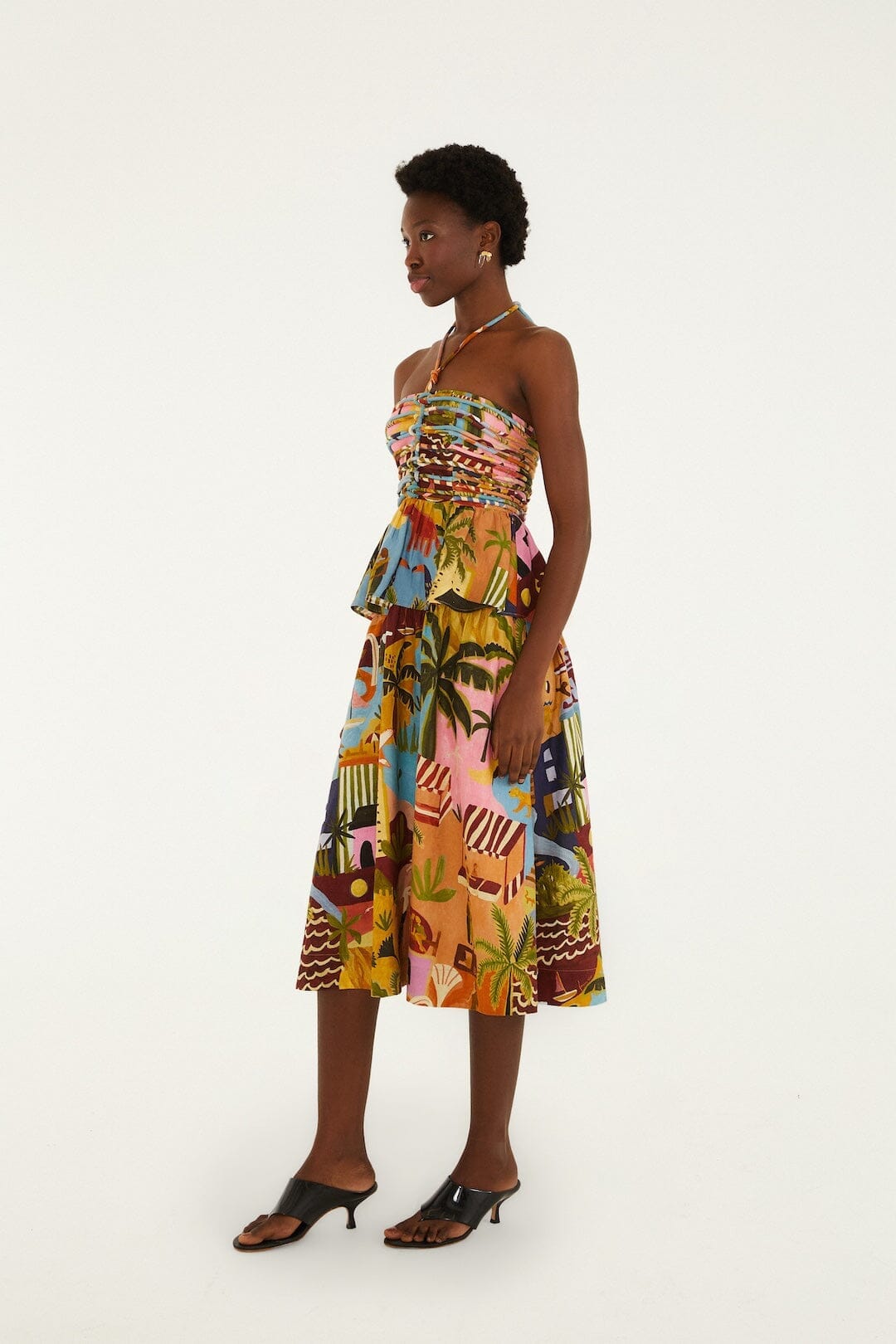 TROPISCHES MALEREI MEHRFARBIGES ÄRMELLOSES MIDI-KLEID