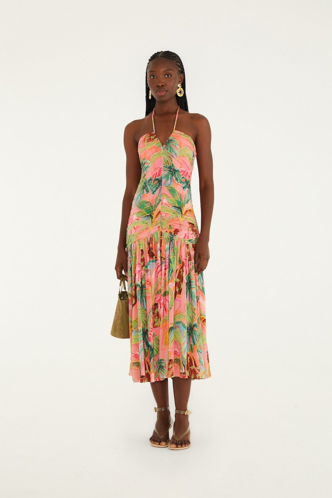 Soft Pink Pool Time Ruched Sleeveless Midi Dress | FARM Rio