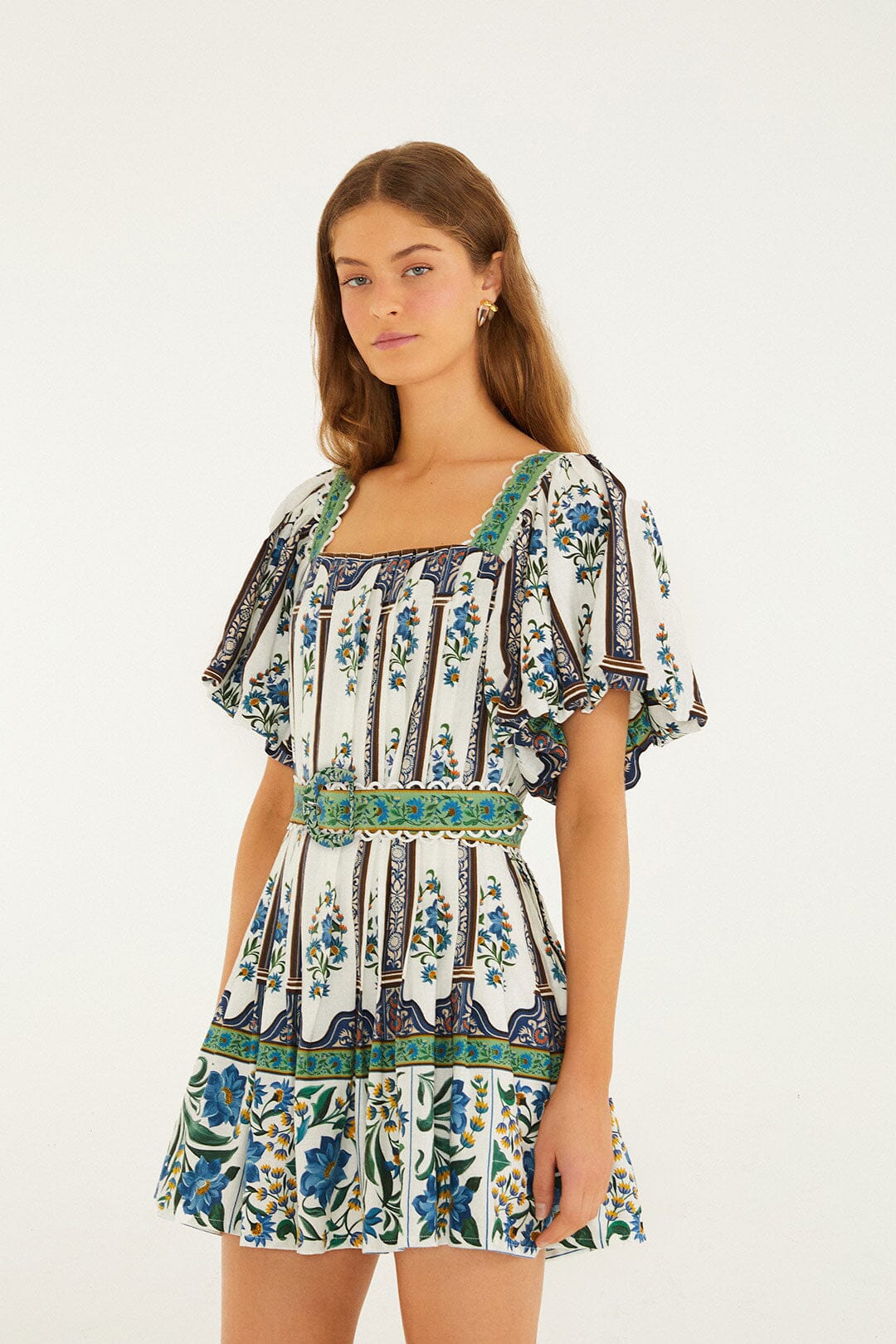 MANOELA OFF-WHITE KURZES ÄRMELIGES MINIKLEID MIT GÜRTEL