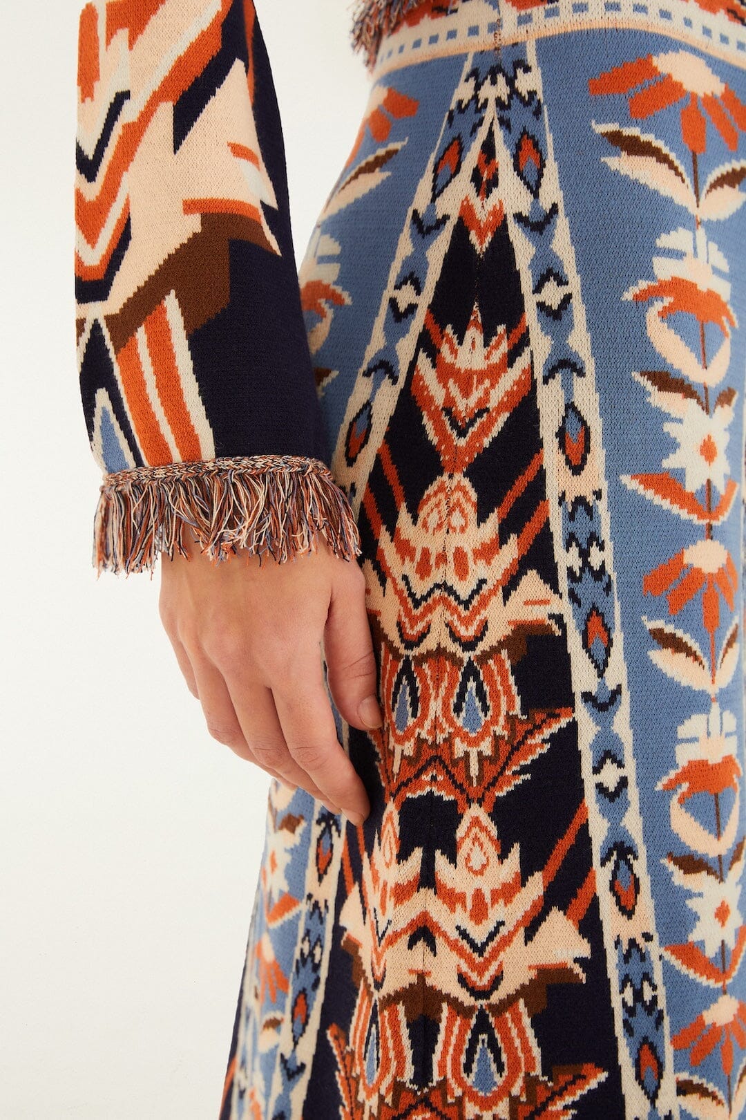 Multicolor Tapestry Fringes Knit Top