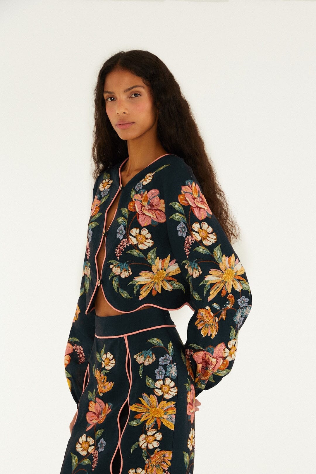 Dunkelblaues Maira Floral Euroflax™ Premium Leinentop