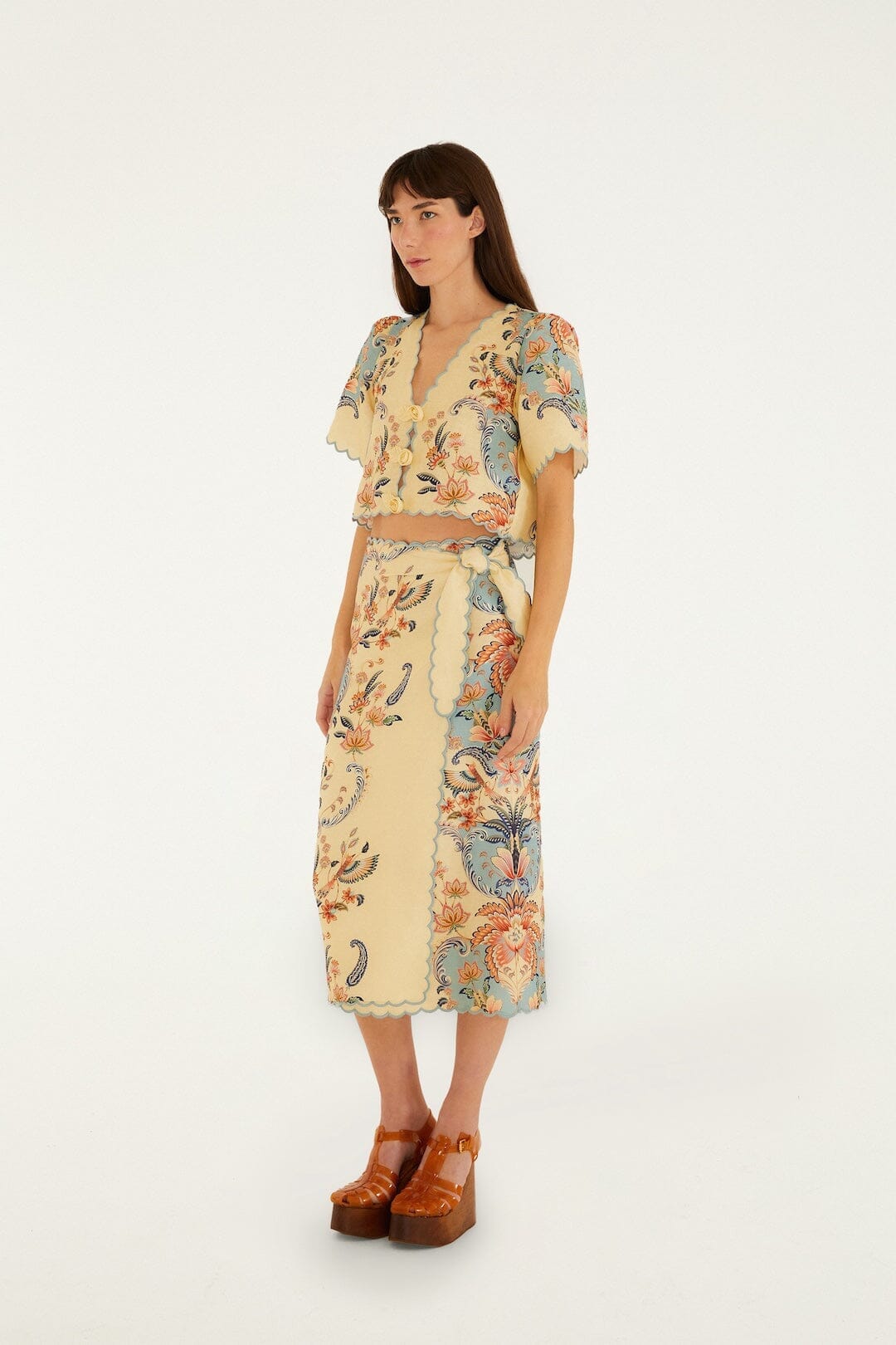 Buttergelber Boho-Schönheit Euroflax™ Premium-Leinen-Midirock