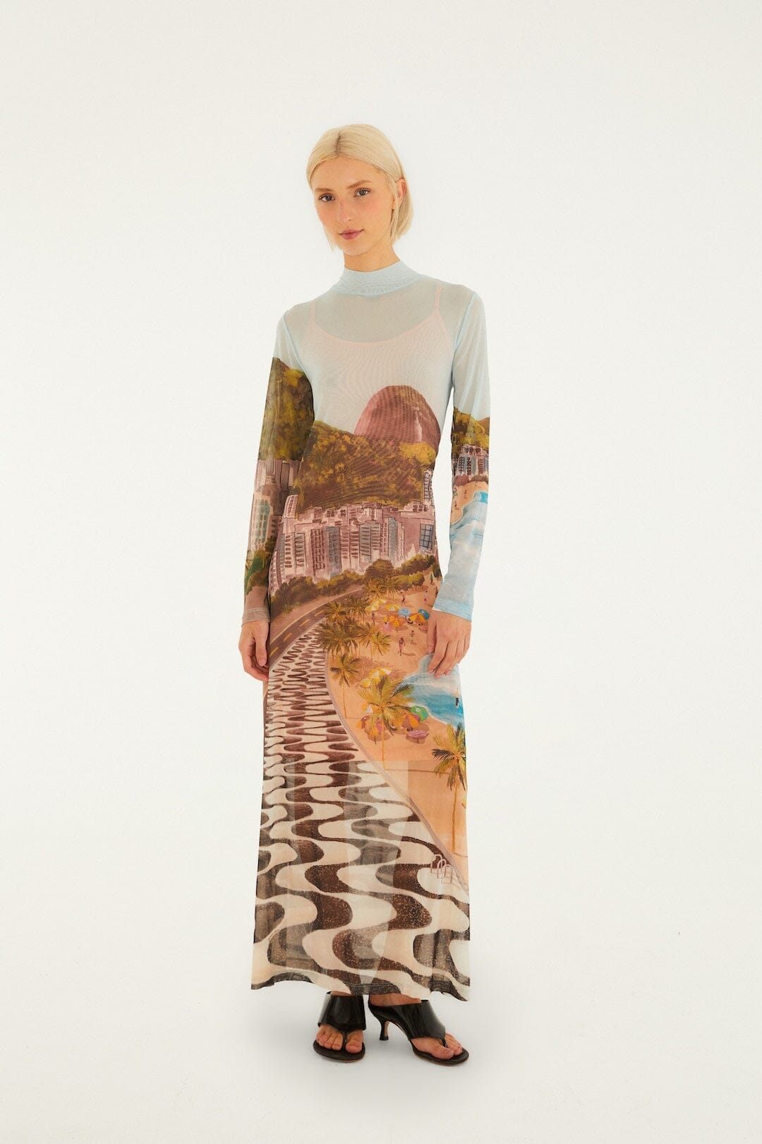 chinese dress ladies Multicolor Copacabana Beach Long Sleeve Maxi Dress