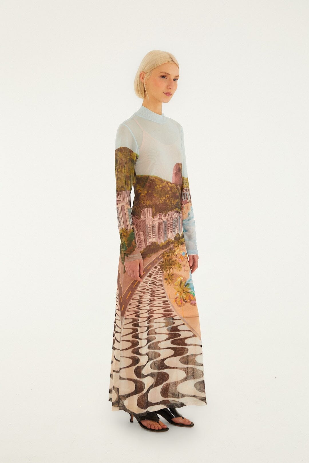 ROBE MAXI À MANCHES LONGUES MULTICOLORE DE LA PLAGE DE COPACABANA