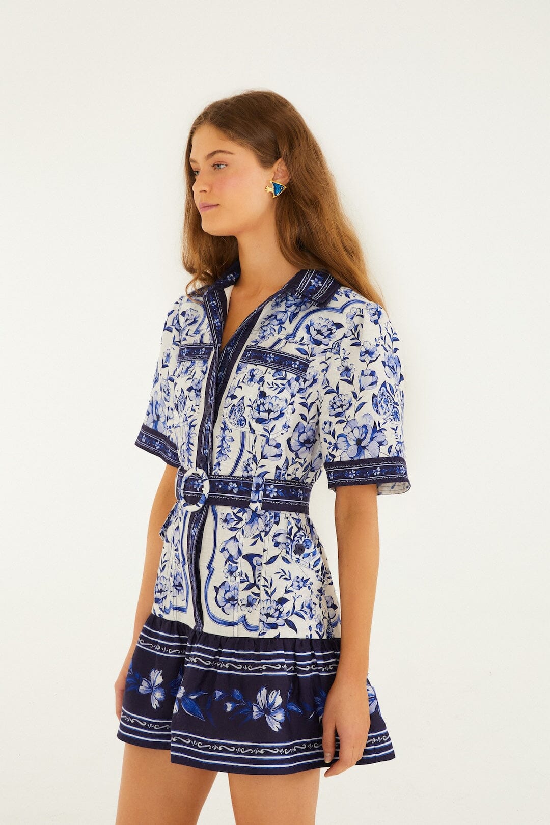 Mini-robe en lin de qualité supérieure Off-White Porcelain Garden Euroflax