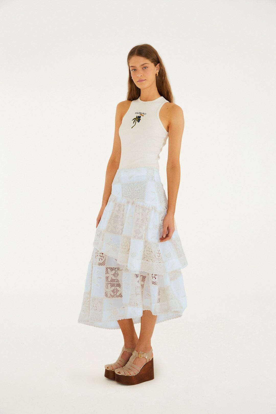 Off-White Scarf Eyelet Layered Maxi Skirt