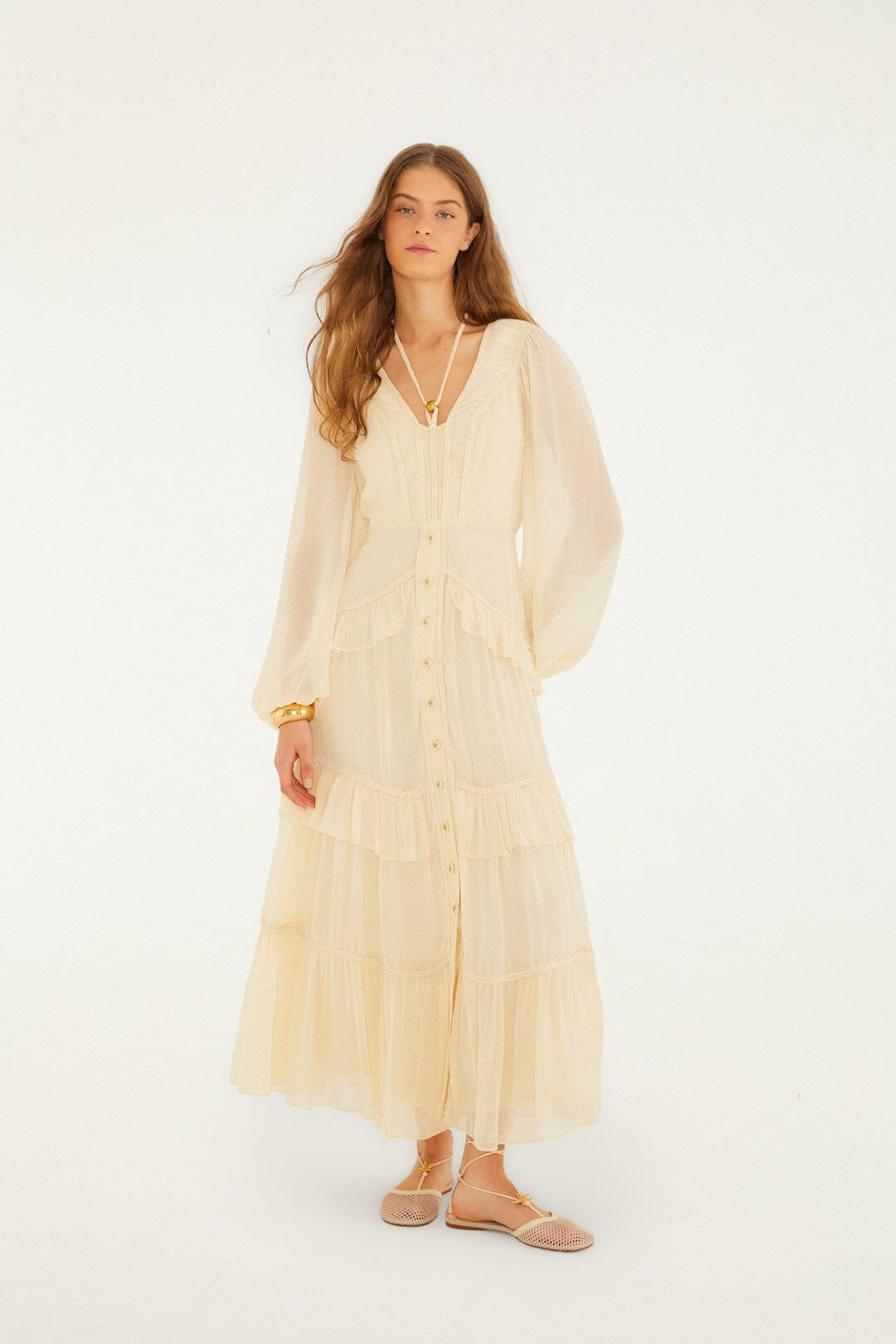 Butter Yellow Ruffled Buttoned Maxi Dress