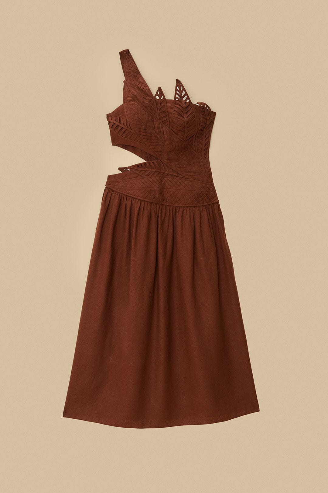 Robe midi à découpes feuilles bordeaux en LENZING™ ECOVERO™ Euroflax™
