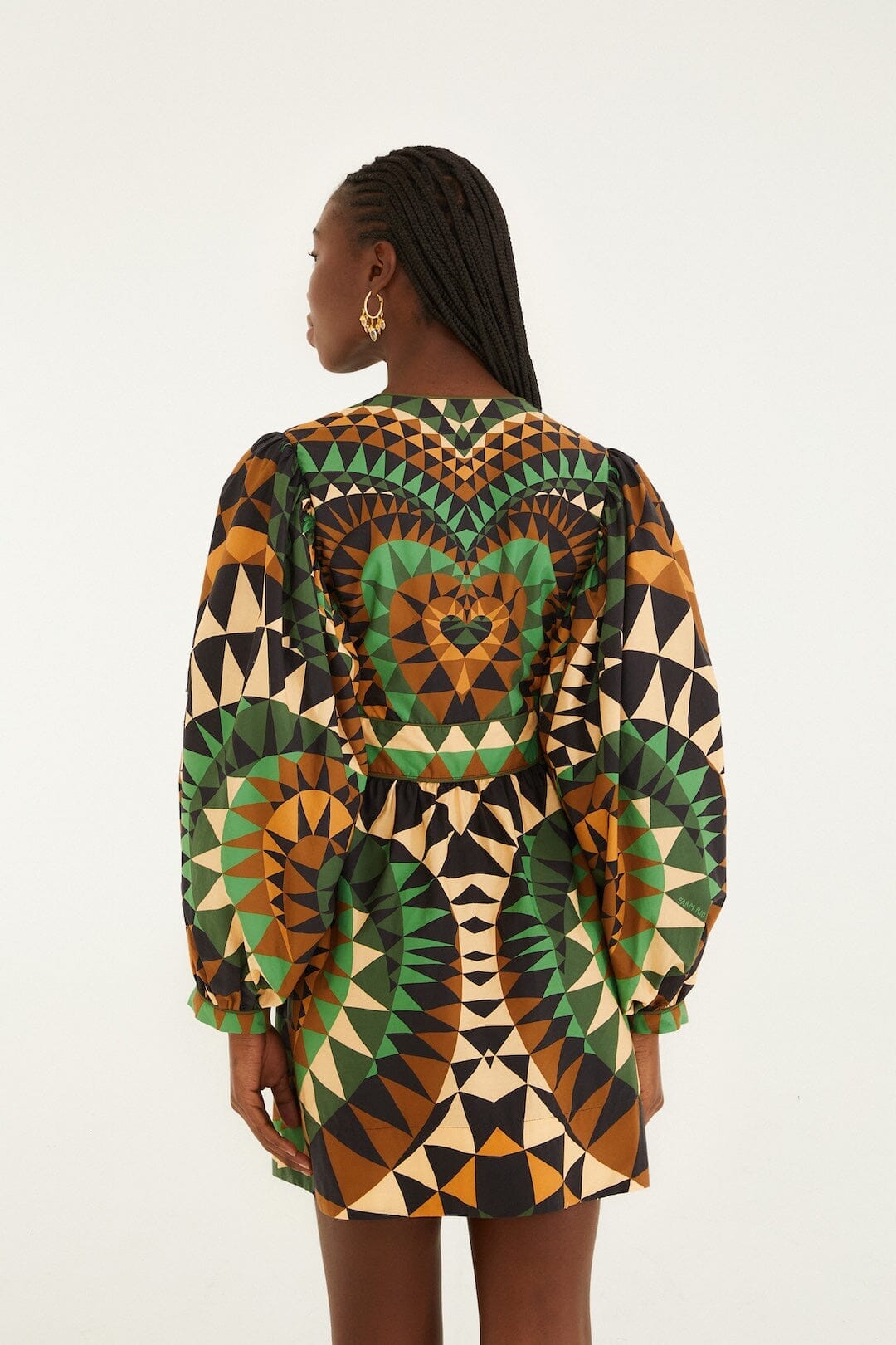 Green Heart Deco Puff Sleeve Mini Dress