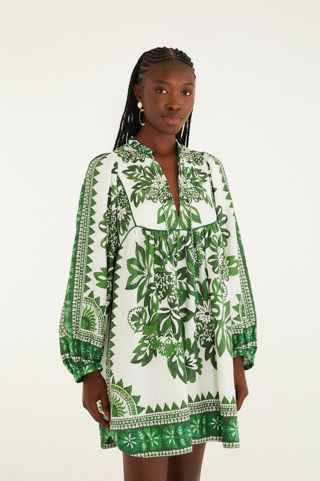 Green Flora Tapestry Lenzing™ Ecovero™ Euroflax™ Mini Dress | FARM Rio