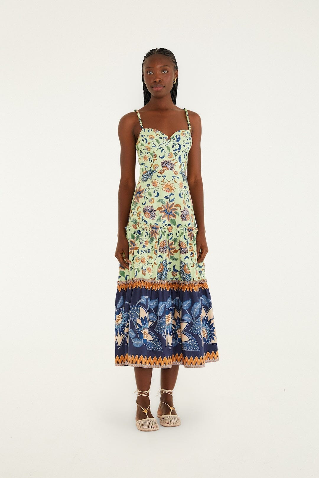 farm rio flower tapestry midi dress Green Floral Delhi Tapestry Beaded Straps Midi Dress
