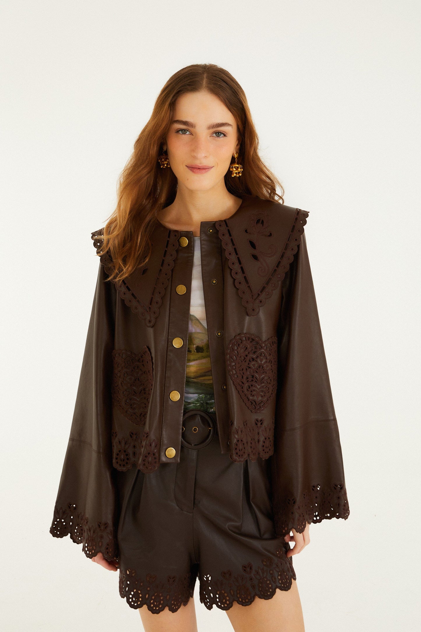 Brown Hearts Richelieu Belted Leather Shorts