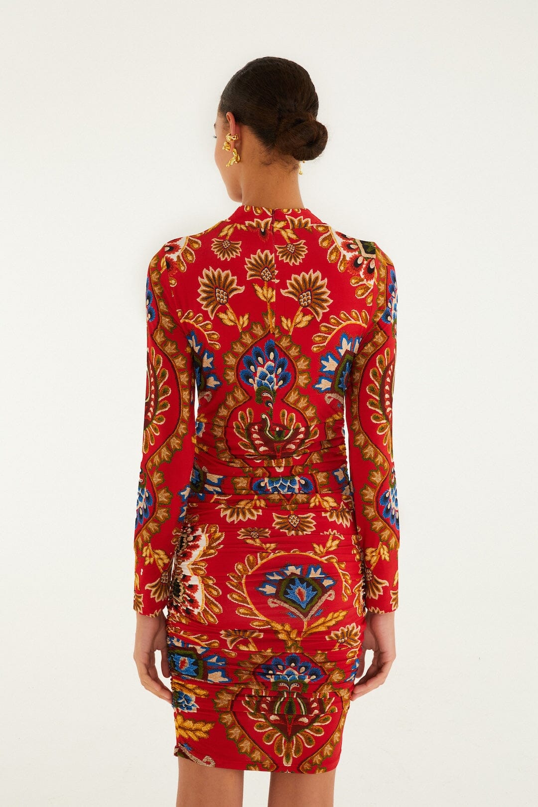 Red Folk Tapestry Jersey Mini Dress