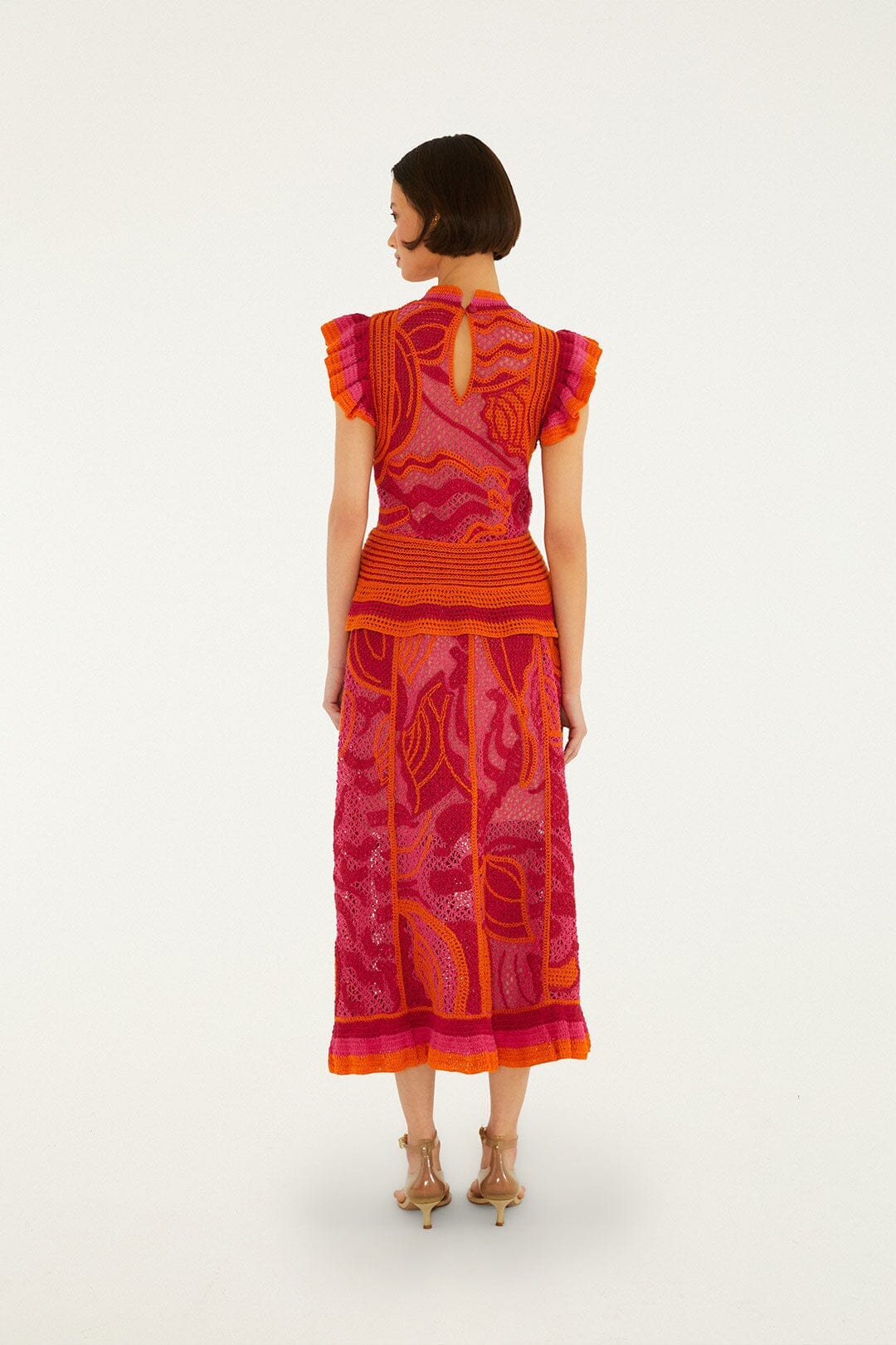 Jupe Midi Au Crochet Coquillage Rose Et Orange