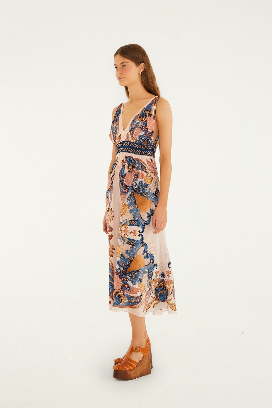 Zartrosa Gartenschal V-Ausschnitt Midi-Kleid