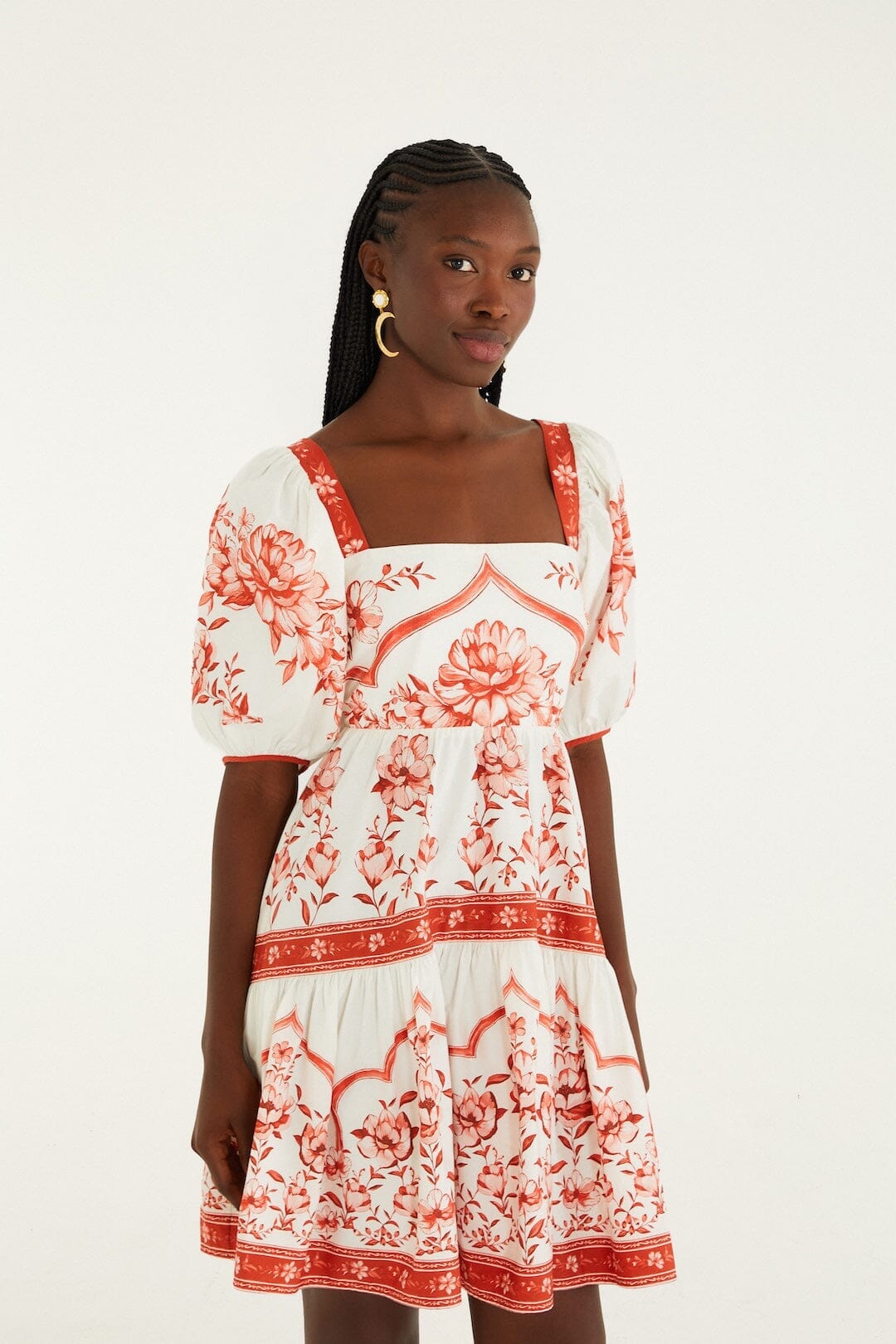 Red Porcelain Garden Organic Cotton Mini Dress