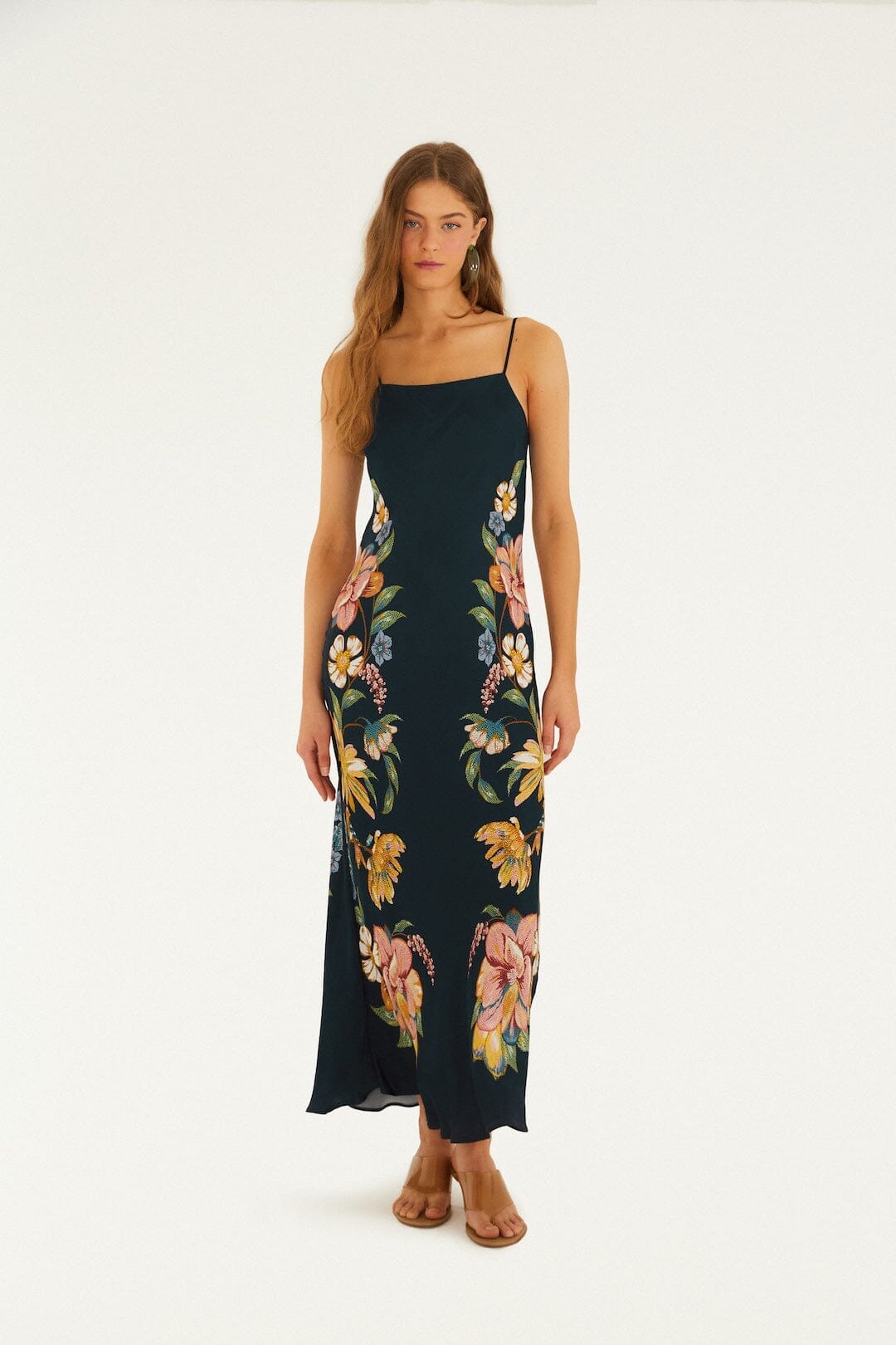 Dark Blue Maira Floral Lenzing Ecovero Viscose Maxi Dress | FARM Rio Dark Blue Maira Floral Lenzing Ecovero Viscose Maxi Dress | FARM Rio